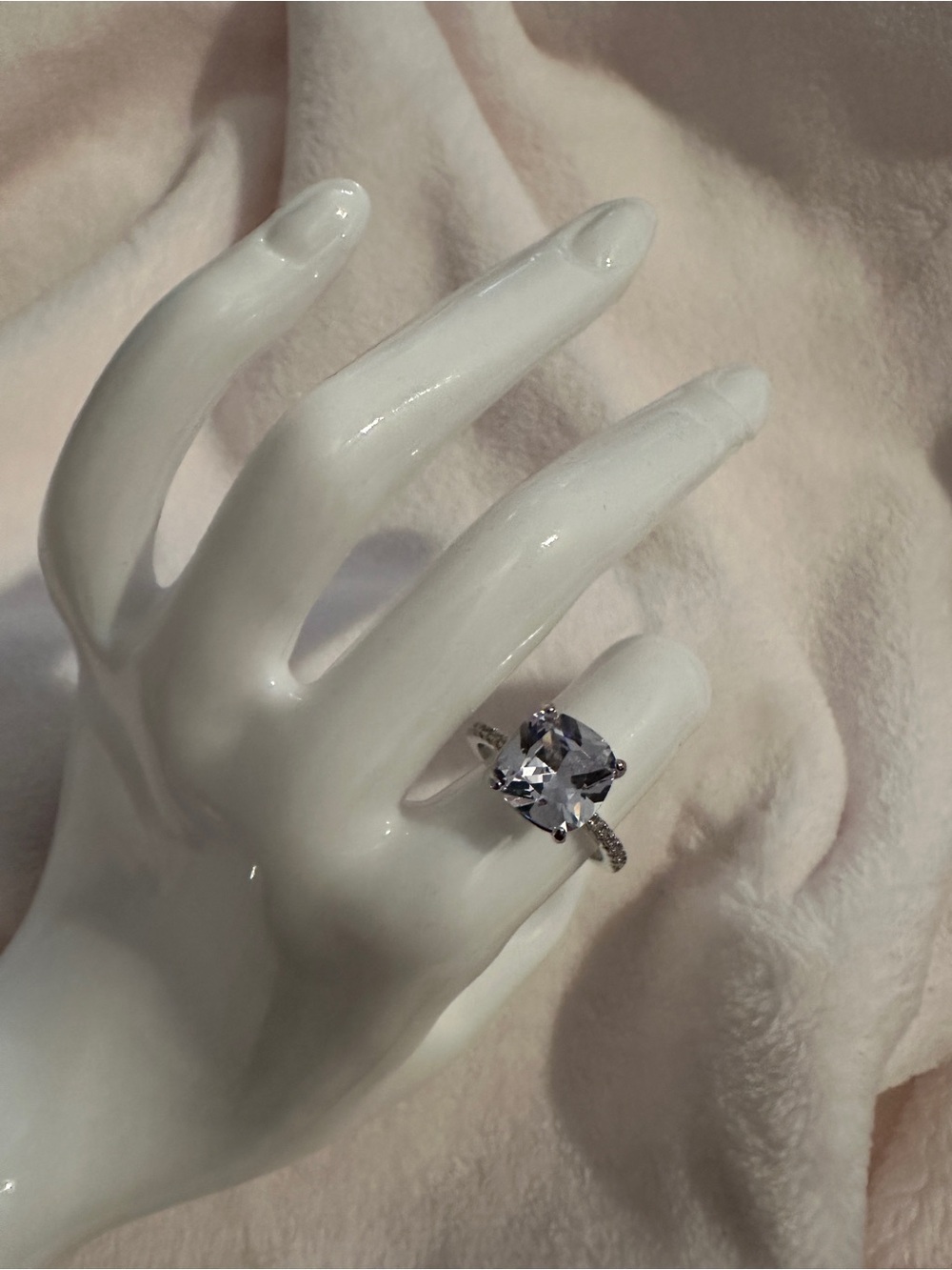 Elegant Silver Ring with Clear Cushion-Cut Stone - Women Jewelry